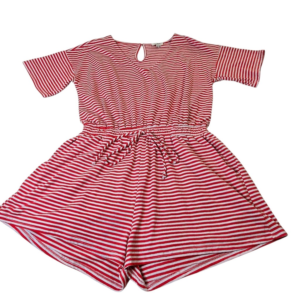 UMGEE Romper Shorts Womens Med Red White Stripe Short Sleeve Stretch Pockets USA